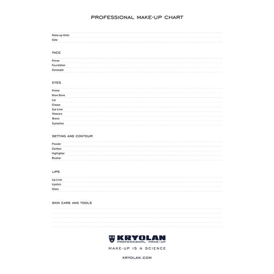 Professional Make-Up Chart Kryolan - Backstage Cosmetics Canada