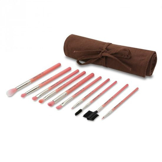 Pink Bambu Eyes Only 10pc. Brush Set with Roll-up Pouch Bdellium Tools - Backstage Cosmetics Canada